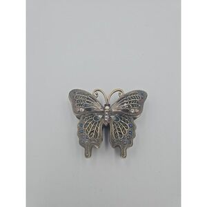 Vintage Green Enamel Metal Rhinestone Butterfly Trinket Box‎ Antique